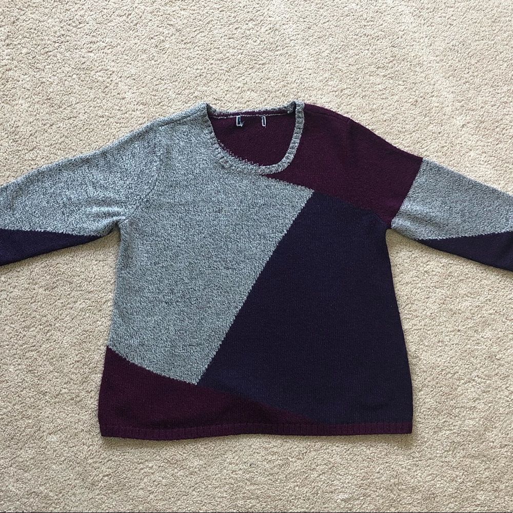 KAREN Scott Retro Sweater Block Print Purple/ Maroon/ Grey Women's Size M VTG